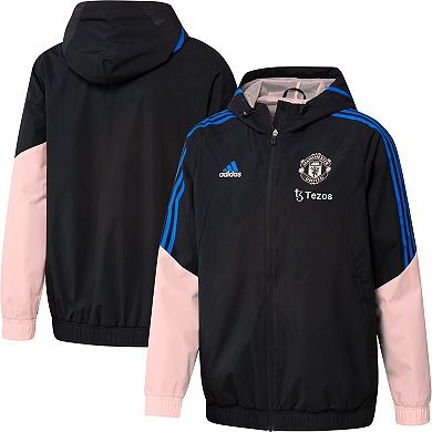 Men's adidas Black Manchester United Training All-Weather Raglan Full-Zip Hoodie Jacket