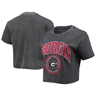 Women's Pressbox Black Georgia Bulldogs Edith Vintage Burnout Crop T-Shirt