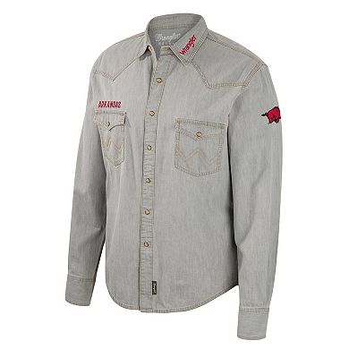 Men's Colosseum x Wrangler Gray Arkansas Razorbacks Cowboy Cut Western Full-Snap Long Sleeve Shirt