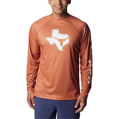 Men's Columbia Texas Orange Texas Longhorns PFG Terminal Tackle Omni-Shade Raglan Long Sleeve T-Shirt