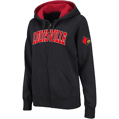Women's Colosseum Black Louisville Cardinals Arched Name Full-Zip Hoodie