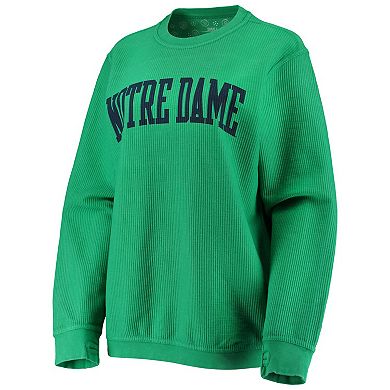 Women's Pressbox Green Notre Dame Fighting Irish Comfy Cord Vintage Wash Basic Arch Pullover Sweatshirt