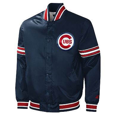 Men's Starter Navy Chicago Cubs Slider Satin Full-Snap Varsity Jacket