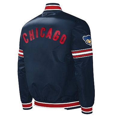 Men's Starter Navy Chicago Cubs Slider Satin Full-Snap Varsity Jacket