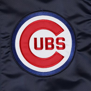 Men's Starter Navy Chicago Cubs Slider Satin Full-Snap Varsity Jacket