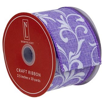 Purple Floral Wired Craft Ribbon 2.5" X 10 Yards