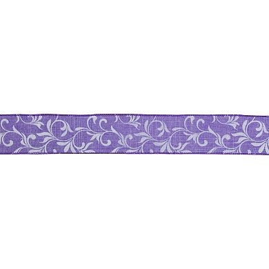 Purple Floral Wired Craft Ribbon 2.5" X 10 Yards