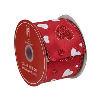 Red and White Hearts Valentine's Day Wired Craft Ribbon