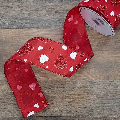 Red and White Hearts Valentine's Day Wired Craft Ribbon