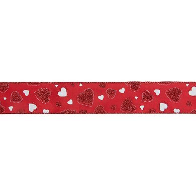 Red and White Hearts Valentine's Day Wired Craft Ribbon