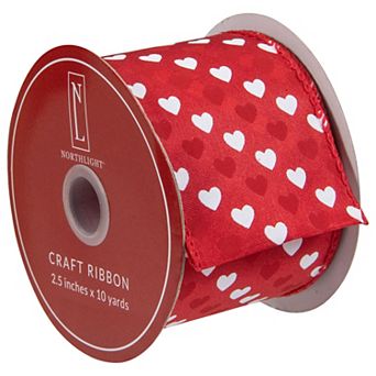 Red and White Hearts Valentine's Day Wired Craft Ribbon