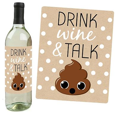 Big Dot Of Happiness Party 'til You're Pooped - Poop Emoji Wine Bottle Label Stickers 4 Ct