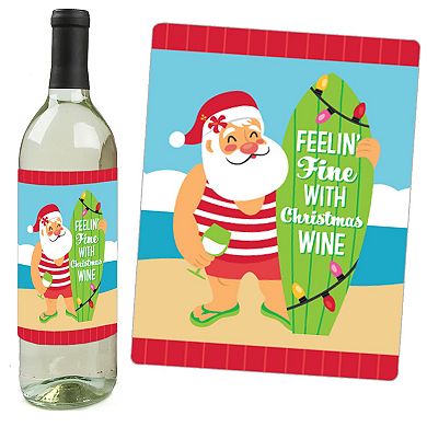 Big Dot Of Happiness Tropical Christmas Santa Holiday Party Wine Bottle Label Stickers 4 Ct