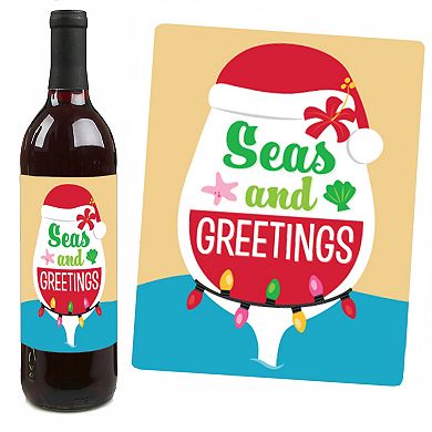 Big Dot Of Happiness Tropical Christmas Santa Holiday Party Wine Bottle Label Stickers 4 Ct