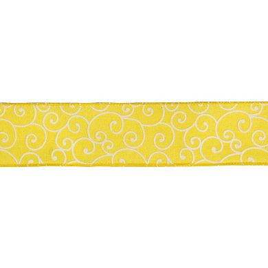 Yellow White Swirl Design Wired Craft Ribbon 7/8" X 10 Yards