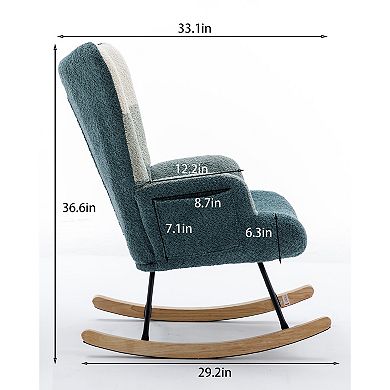 36.6 Inch Soft Seating Patchwork Accent Rocking Chair With Solid Wood Armrest And Feet