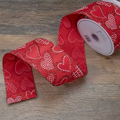 Red and White Hearts Valentine's Day Wired Craft Ribbon