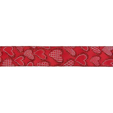 Red and White Hearts Valentine's Day Wired Craft Ribbon
