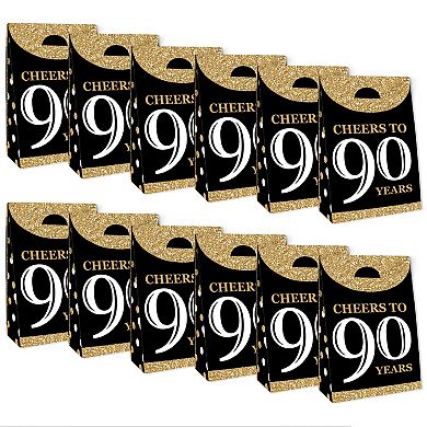 Big Dot Of Happiness Adult 90th Birthday - Gold Gift Favor Bags - Party Goodie Boxes 12 Ct