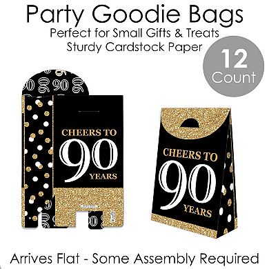 Big Dot Of Happiness Adult 90th Birthday - Gold Gift Favor Bags - Party Goodie Boxes 12 Ct