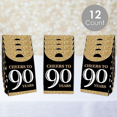 Big Dot Of Happiness Adult 90th Birthday - Gold Gift Favor Bags - Party Goodie Boxes 12 Ct