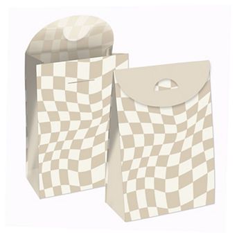 Big Dot Of Happiness Tan Checkered Party - Gift Favor Bags - Party Goodie Boxes - Set Of 12