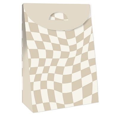 Big Dot Of Happiness Tan Checkered Party - Gift Favor Bags - Party Goodie Boxes - Set Of 12