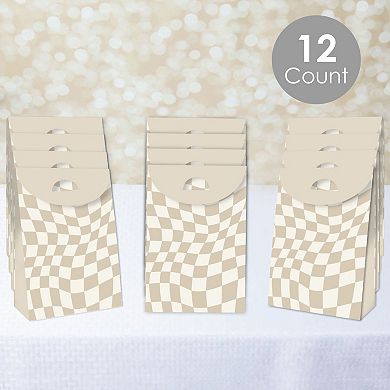 Big Dot Of Happiness Tan Checkered Party - Gift Favor Bags - Party Goodie Boxes - Set Of 12