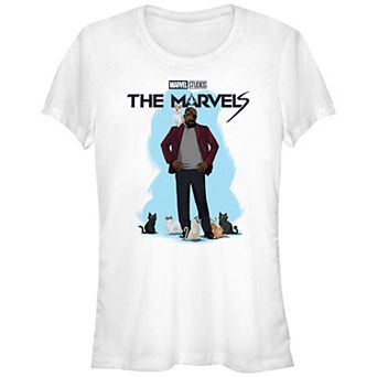 Juniors' The Marvels Nick Fury With Cats Graphic Tee