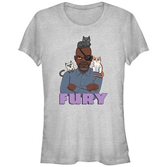 Juniors' The Marvels Nick Fury With Kittens Graphic Tee