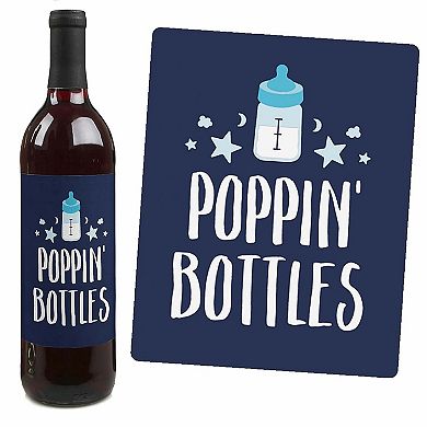 Big Dot Of Happiness It's A Boy - Blue Baby Shower Decor - Wine Bottle Label Stickers - 4 Ct