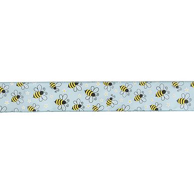 Blue Bumblebee Design Wired Spring Craft Ribbon 2.5" X 10 Yards