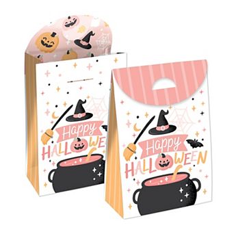 Big Dot Of Happiness Pastel Halloween Pink Pumpkin Party Favor Bags - Party Goodie Boxes - Set Of 12