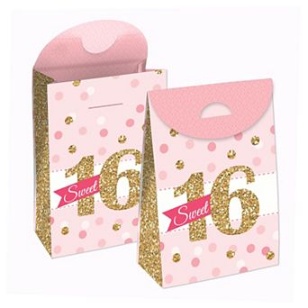 Big Dot Of Happiness Sweet 16 - 16th Birthday Gift Favor Bags - Party Goodie Boxes Set Of 12