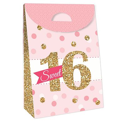 Big Dot Of Happiness Sweet 16 - 16th Birthday Gift Favor Bags - Party Goodie Boxes Set Of 12