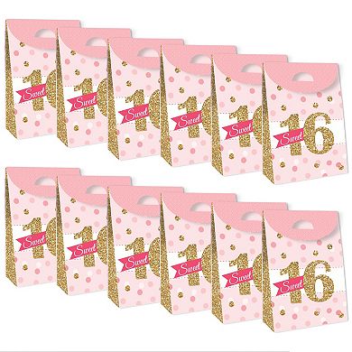 Big Dot Of Happiness Sweet 16 - 16th Birthday Gift Favor Bags - Party Goodie Boxes Set Of 12