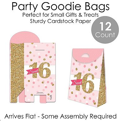 Big Dot Of Happiness Sweet 16 - 16th Birthday Gift Favor Bags - Party Goodie Boxes Set Of 12