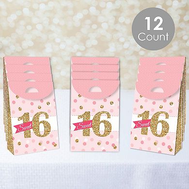 Big Dot Of Happiness Sweet 16 - 16th Birthday Gift Favor Bags - Party Goodie Boxes Set Of 12