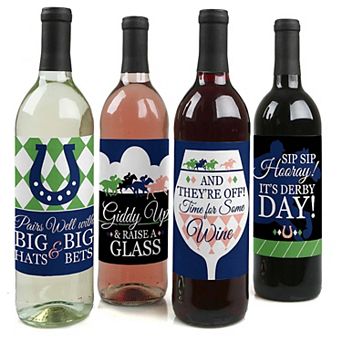 Big Dot Of Happiness Kentucky Horse Derby - Horse Race Party Wine Bottle Label Stickers 4 ct
