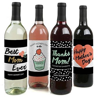 Big Dot Of Happiness Best Mom Ever - Mother's Day Gift - Wine Bottle Label Stickers 4 ct