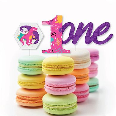 Big Dot Of Happiness 1st Birthday Roar Dinosaur Girl Cupcake Toppers Clear Treat Picks 24 Ct