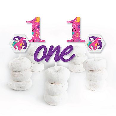 Big Dot Of Happiness 1st Birthday Roar Dinosaur Girl Cupcake Toppers Clear Treat Picks 24 Ct