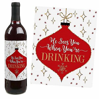 Big Dot Of Happiness Red & Gold Friendsmas Friends Christmas Wine Bottle Label Stickers 4 Ct