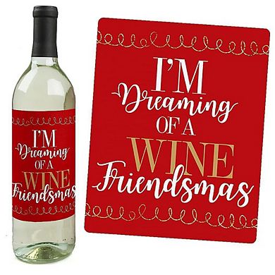 Big Dot Of Happiness Red & Gold Friendsmas Friends Christmas Wine Bottle Label Stickers 4 Ct