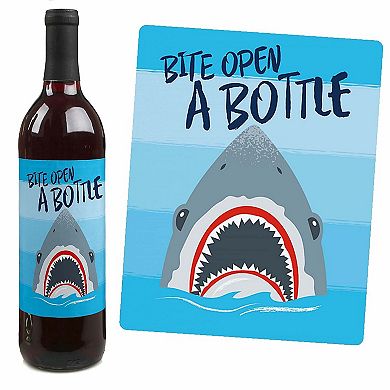 Big Dot Of Happiness Shark Zone - Jawsome Shark Party Decor - Wine Bottle Label Stickers 4 Ct