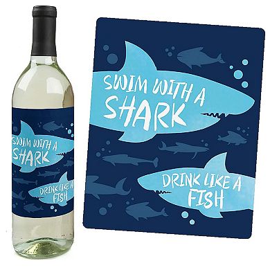 Big Dot Of Happiness Shark Zone - Jawsome Shark Party Decor - Wine Bottle Label Stickers 4 Ct