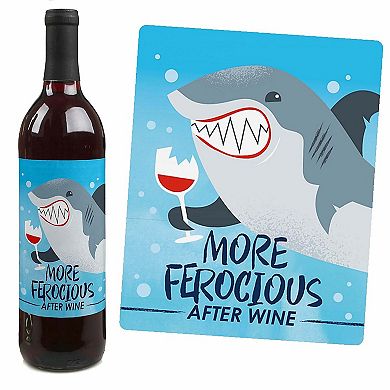 Big Dot Of Happiness Shark Zone - Jawsome Shark Party Decor - Wine Bottle Label Stickers 4 Ct