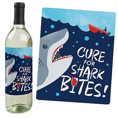 Big Dot Of Happiness Shark Zone - Jawsome Shark Party Decor - Wine Bottle Label Stickers 4 Ct