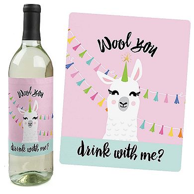 Big Dot Of Happiness Whole Llama Fun Llama Fiesta Party Decor Wine Bottle Label Stickers 4 Ct