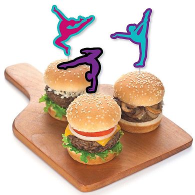 Big Dot Of Happiness Tumble, Flip & Twirl Gymnastics Dessert Cupcake Topper Treat Picks 24 Ct